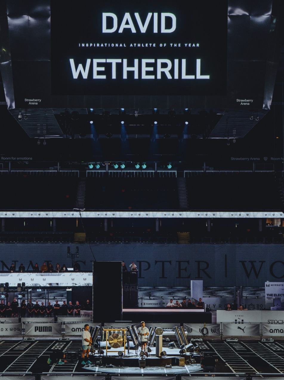 Arena screen reading David Wetherill, Inspirational Athlete of the Year